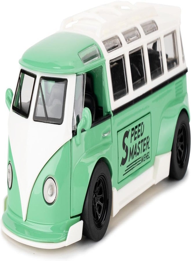 BlackZone 1/32 Compatible for Volkswagen Bus Transporter Model Car with Surfboards Convertible Camping Van, Zinc Alloy Pull Back Toy car with Sound and Light for Kids Boy Girl Gift (1/32 Green) - Image 1